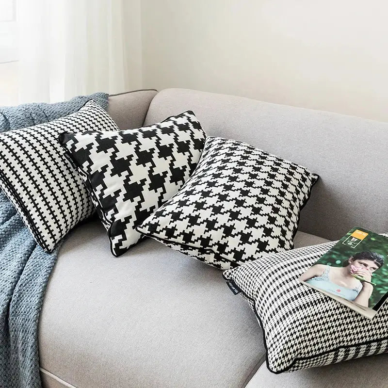 Black and white hounds tooth cushion cover living room throw pillow