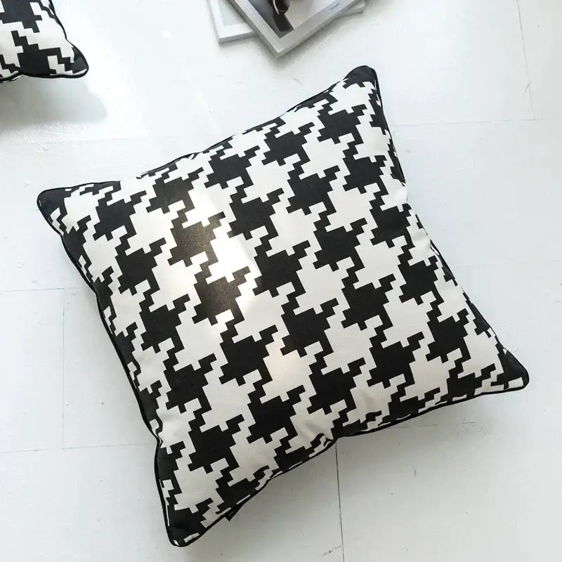 Black and white hounds tooth cushion cover living room throw pillow