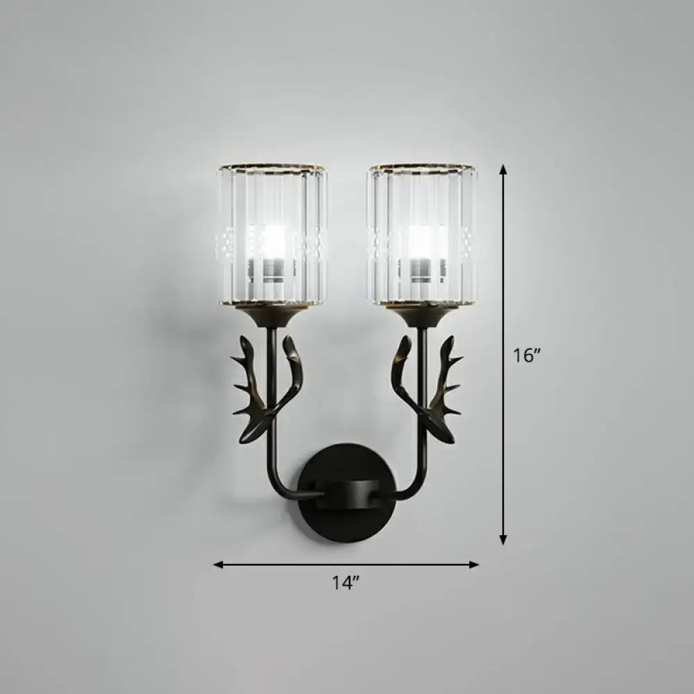 Black antler crystal wall sconce bedroom e26 e27 cylinder light