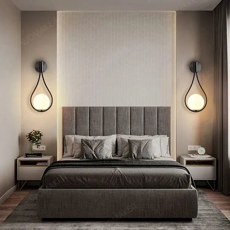 Modern black battery wall sconces with remote control for bedroom