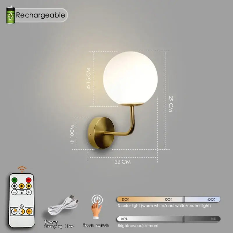 Modern black battery wall sconces with remote control for bedroom