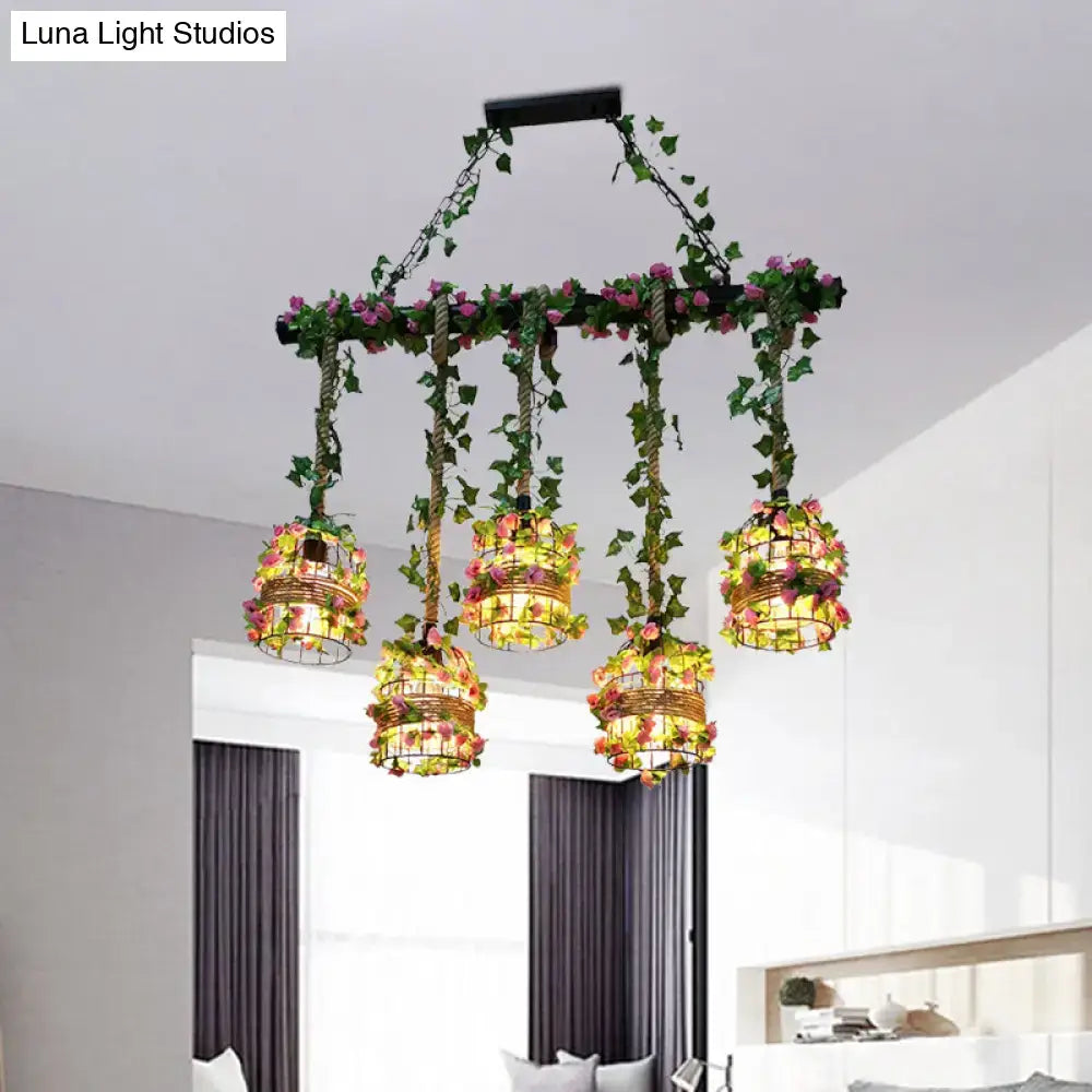 Rustic black birdcage floral island light dining room chandelier