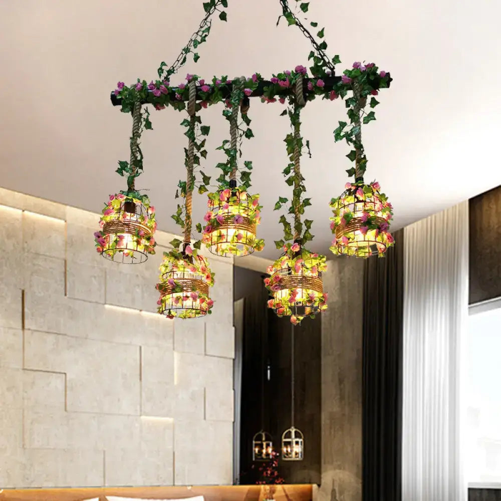 Rustic black birdcage floral island light dining room chandelier
