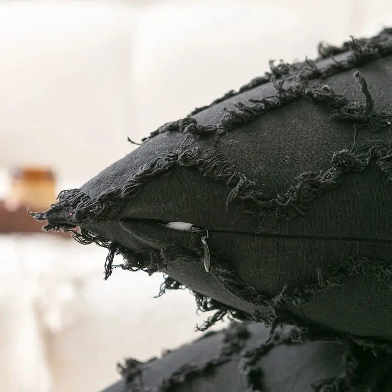 Black boho lumbar pillow cover bedroom textured woven decor