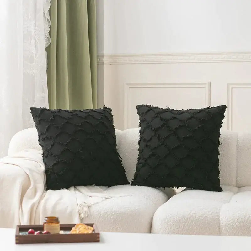 Black boho lumbar pillow cover bedroom textured woven decor