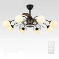 Black branch ceiling fan with globe lights and crystals bedroom