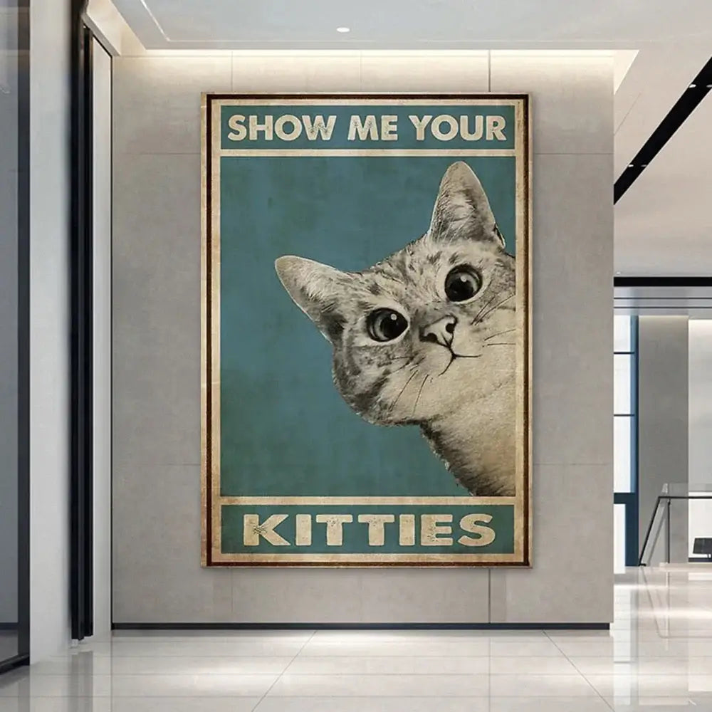 Vintage teal and gold black cat music poster living room wall art