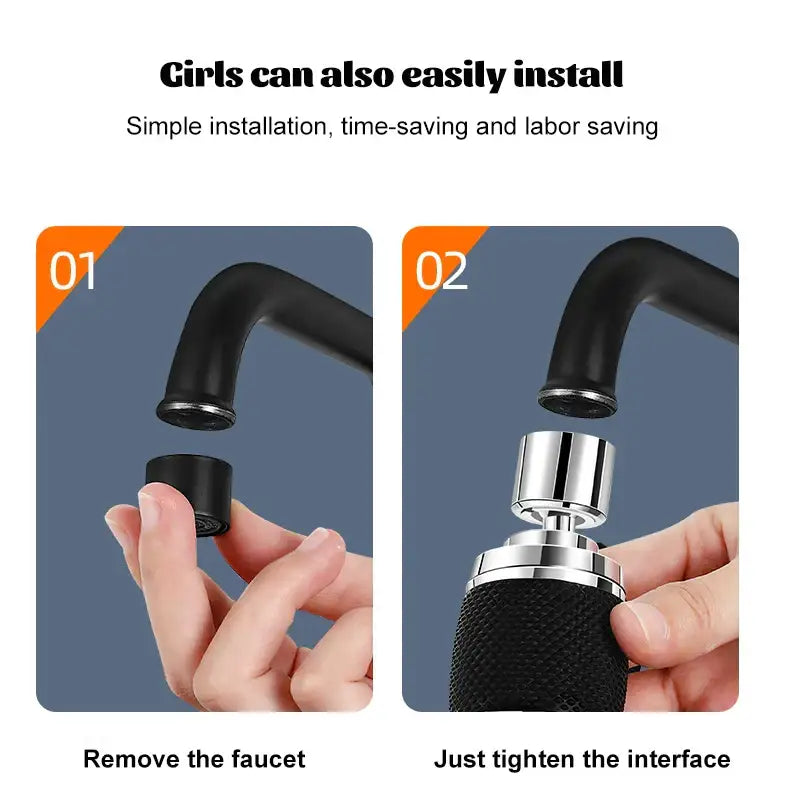Black & chrome aluminum kitchen faucet 360 rotating splash nozzle