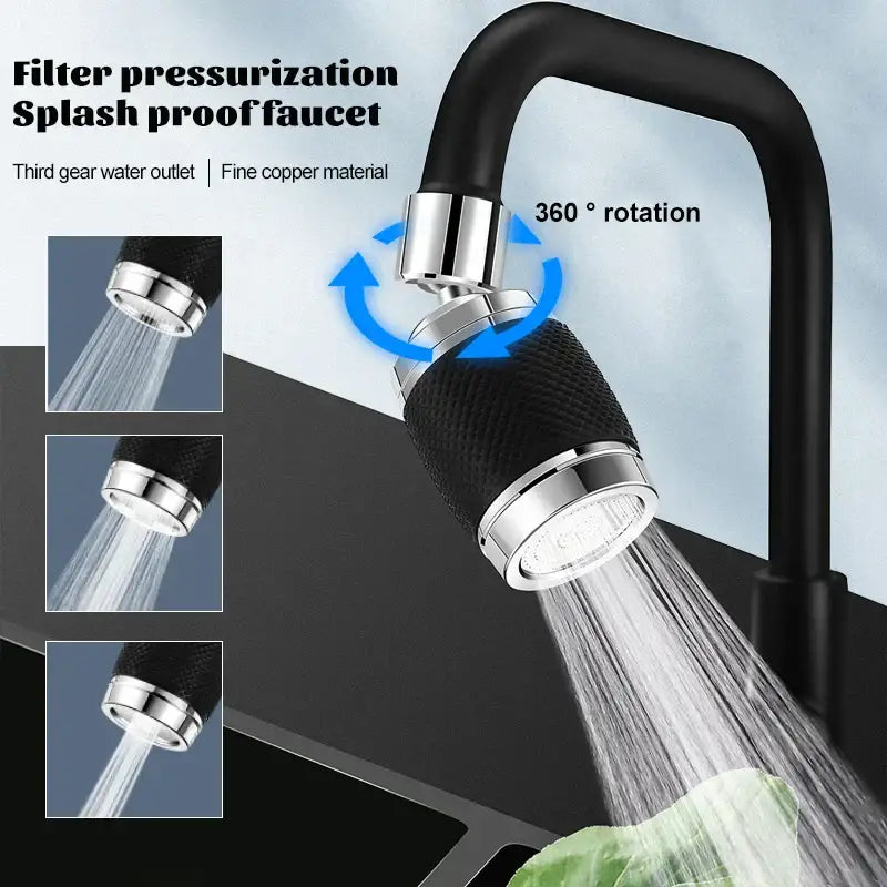 Black & chrome aluminum kitchen faucet 360 rotating splash nozzle