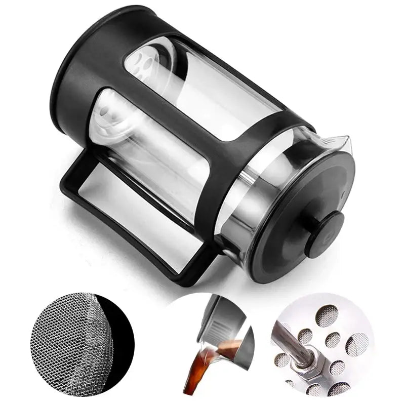 Black glass 350ml french press kitchen coffee and tea maker