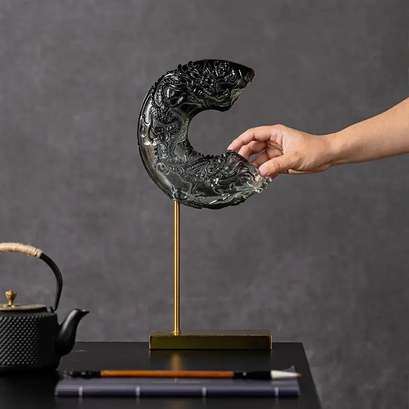 Black glass dragon sculpture decorbites crescent moon living room decor