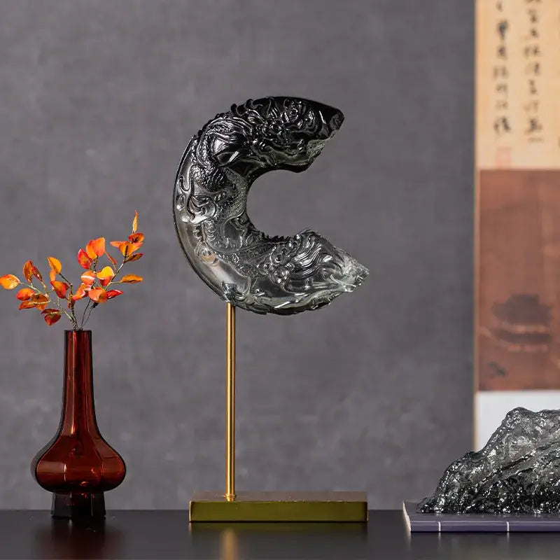 Black glass dragon sculpture decorbites crescent moon living room decor