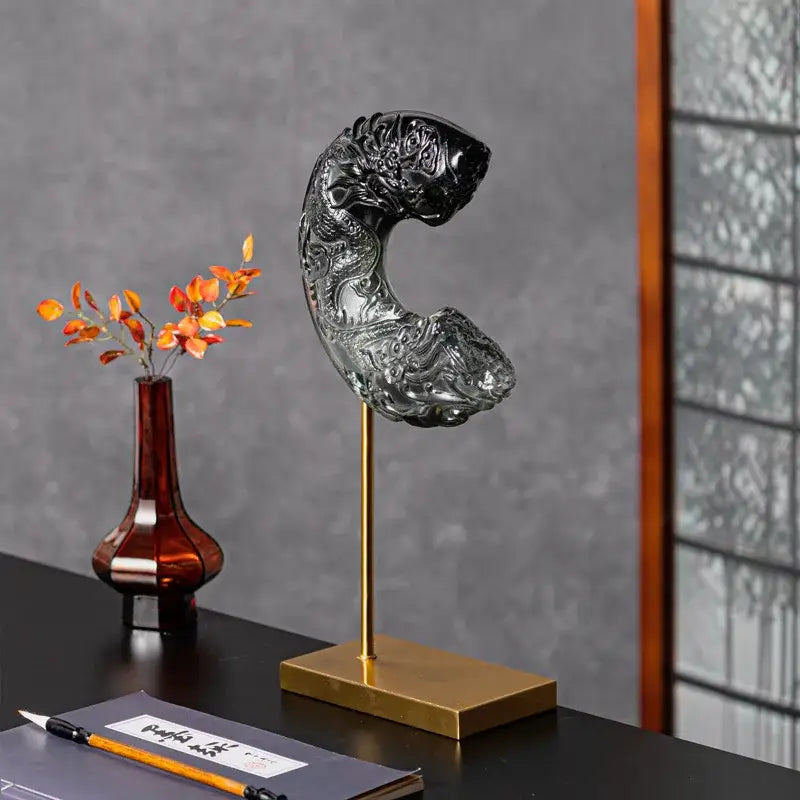 Black glass dragon sculpture decorbites crescent moon living room decor