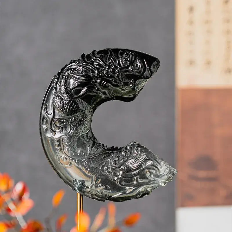Black glass dragon sculpture decorbites crescent moon living room decor