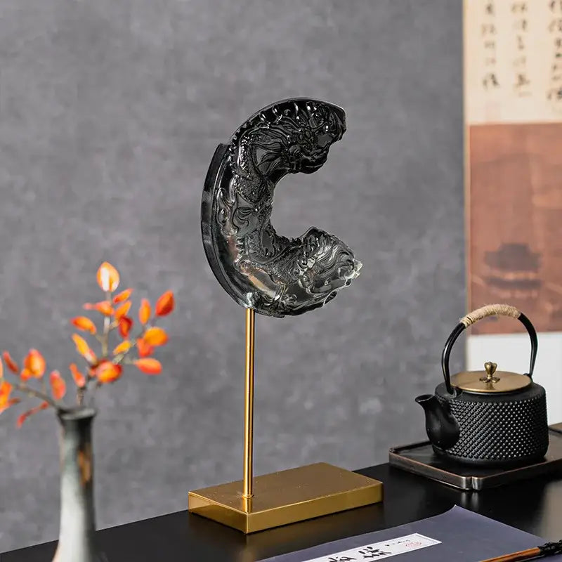 Black glass dragon sculpture decorbites crescent moon living room decor