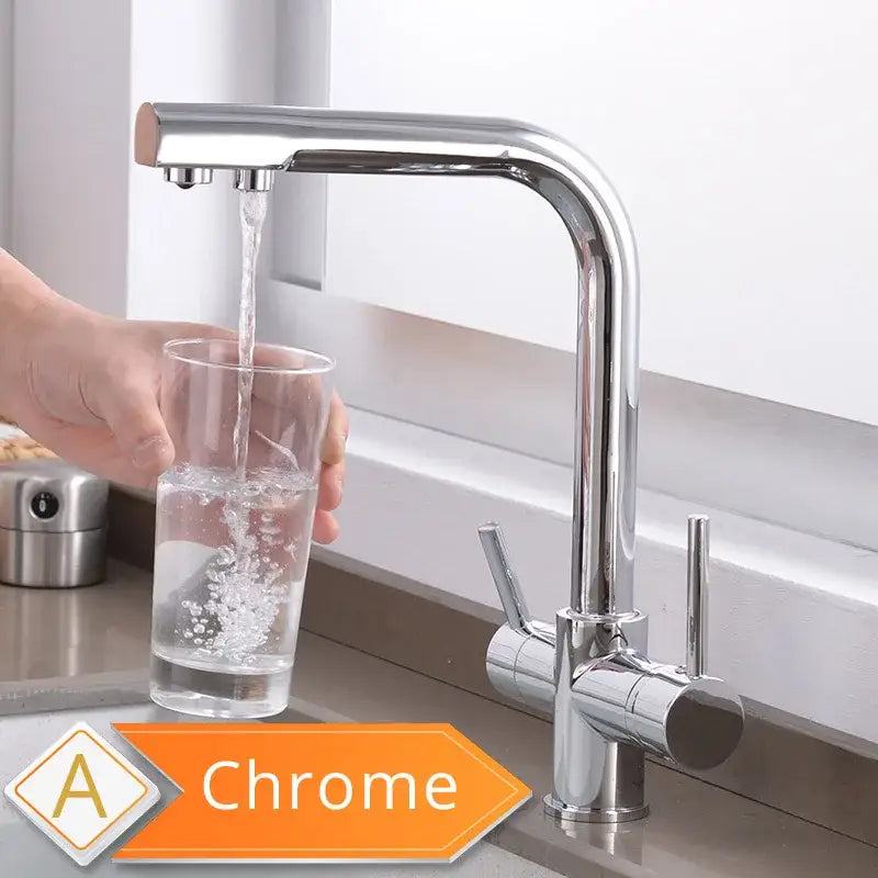 Black & golden pull out filter kitchen faucet with water filter