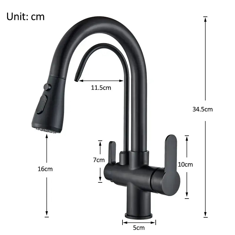 Black & golden pull out filter kitchen faucet with water filter