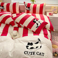 Black & gray cat embroidery stripes bedding set – bedroom bedclothes