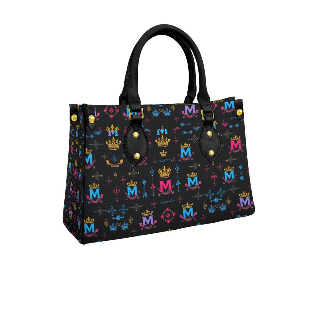 Munsieur Black Handle Women's Handbag with Crown Print