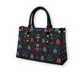 Munsieur Black Handle Women's Handbag with Crown Print
