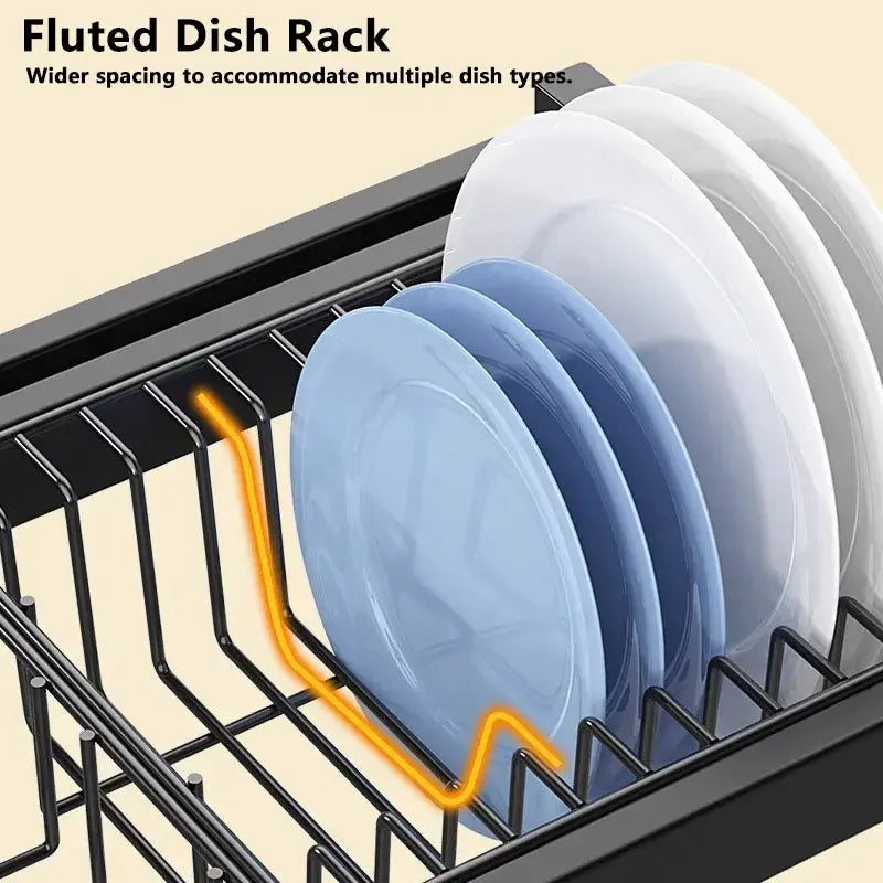 Black metal 2-tier dish drying rack with utensil holder kitchen storage