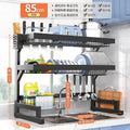Black metal 2-tier dish drying rack with utensil holder kitchen storage