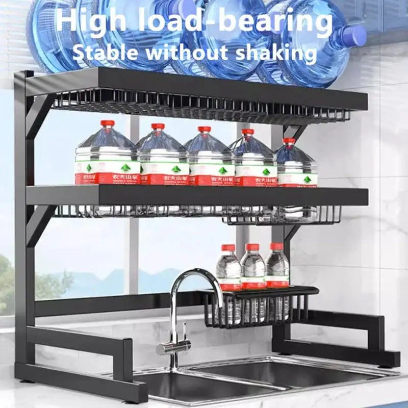 Black metal 2-tier dish drying rack with utensil holder kitchen storage