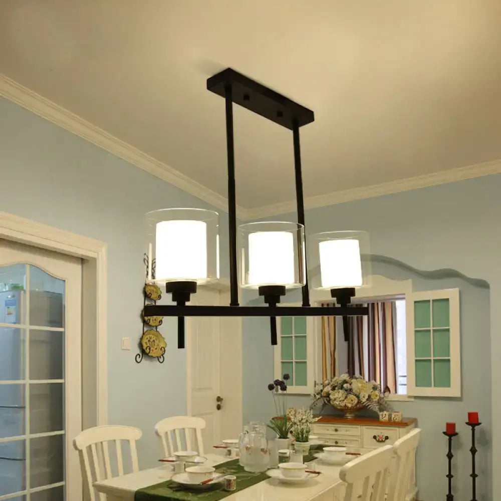 Black metal 3 light cylinder chandelier dining room 110v-120v lamp
