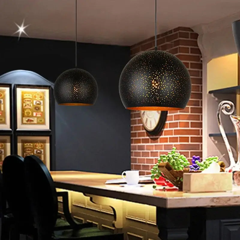 Black nordic industrial pendant light for dining room starry decor