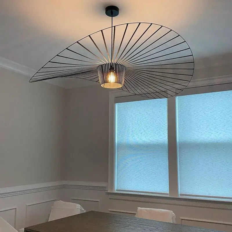 Black rattan hat led chandelier dining room metal ceiling fan