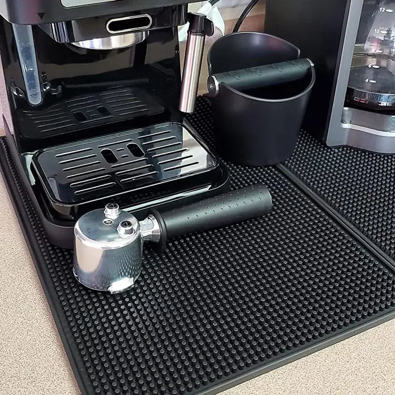 Black rubber raised dot coffee bar cup mats kitchen drain mat