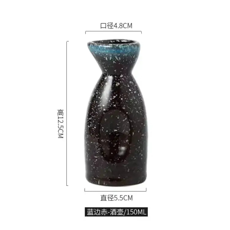 Black speckled ceramic wine sake set with heater for dining room