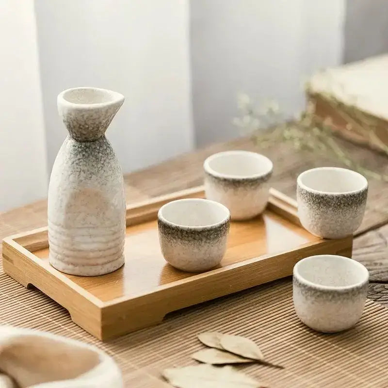 Black speckled ceramic wine sake set with heater for dining room
