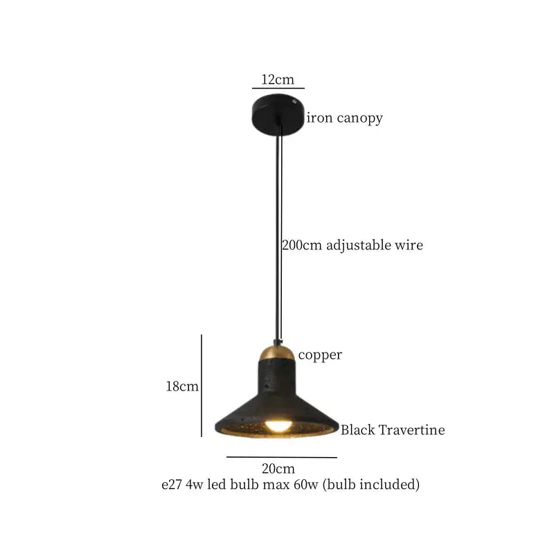 Black travertine wabi sabi pendant light kitchen glass ball lamp
