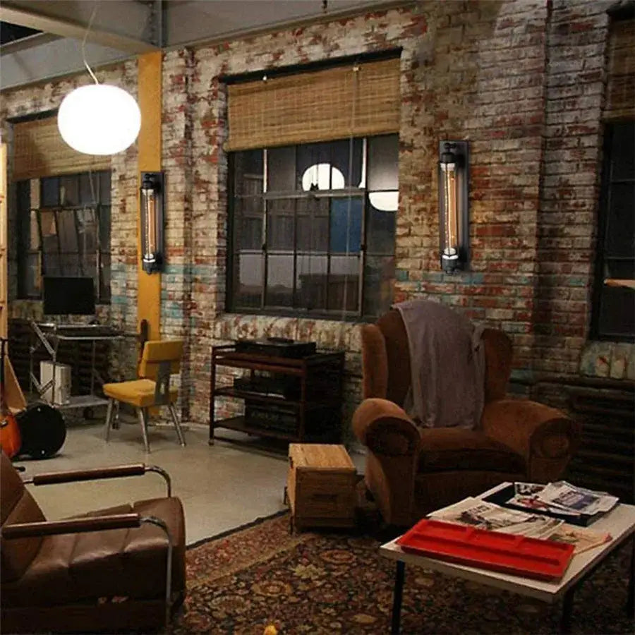 Black vintage industrial wall sconce with edison bulb for bedroom