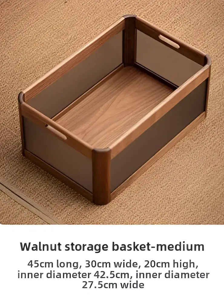 Black walnut wood desktop organizer set – office storage box