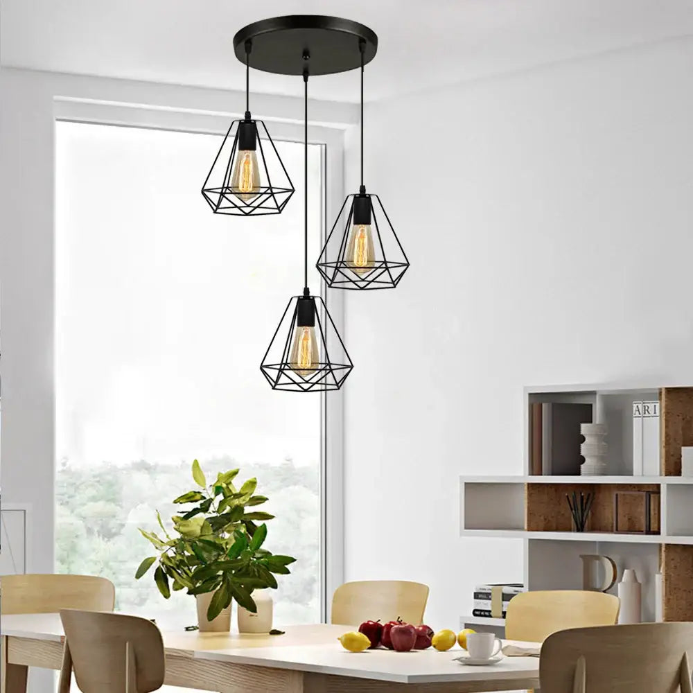 Black & white 3 head pendant light base canopy plate dining room