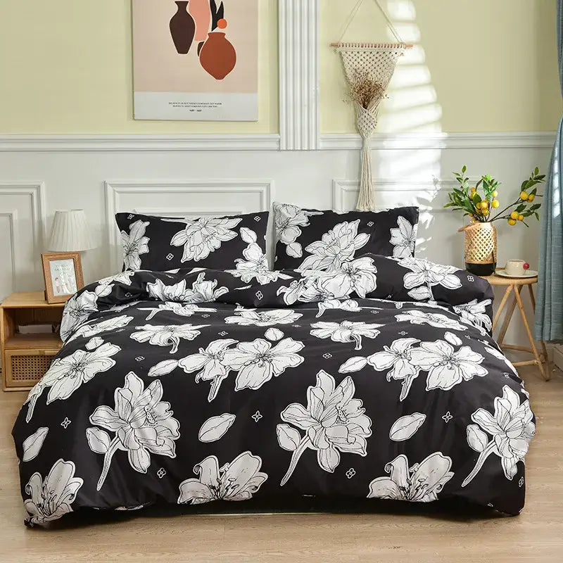 Black & white branch flower duvet cover set bedroom bedding