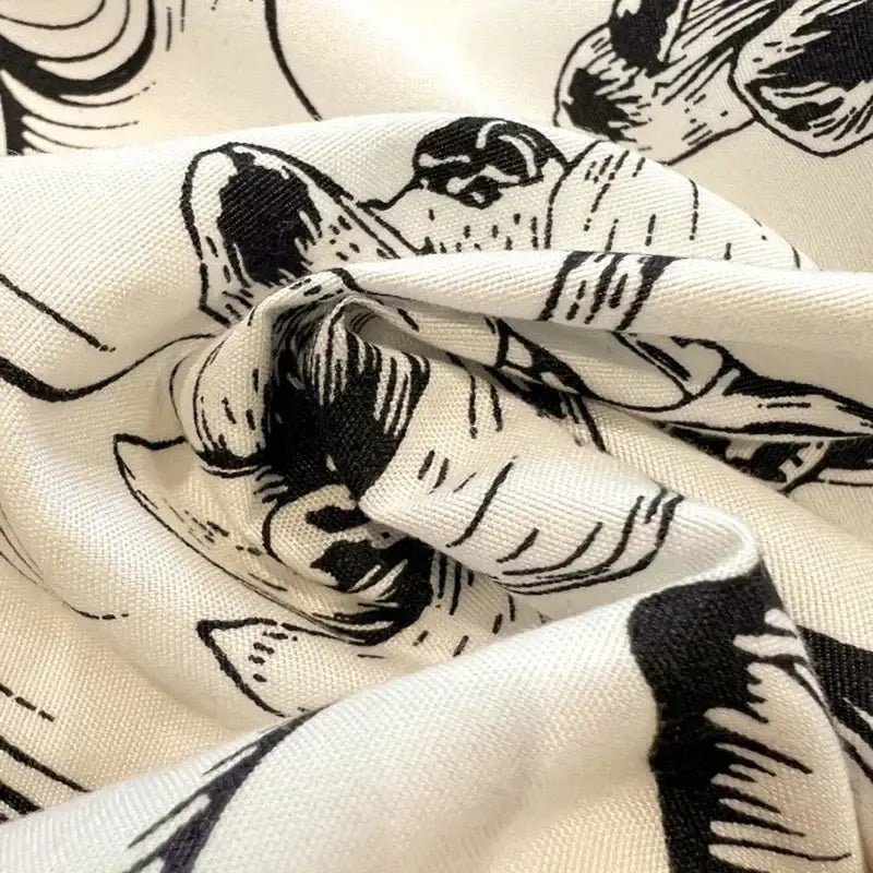 Black white printed floral ruffled bedding set bedroom linens