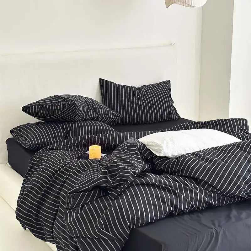 Black & white striped cotton duvet cover set bedroom bedding