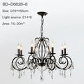 Black wrought iron crystal candle chandelier for living room lighting