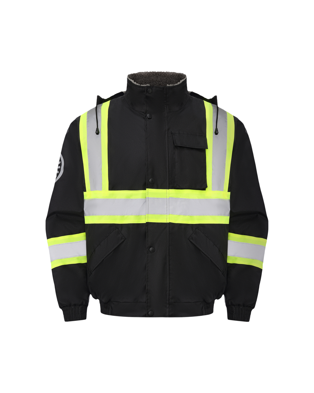 Kiwi High Visibility Hooded & Sherpa Lined ANSI/ISEA 107-2020 Reflector Contrast Trimmed Water Resistant Black Safety Jacket [R71200]