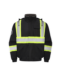 Kiwi High Visibility Hooded & Sherpa Lined ANSI/ISEA 107-2020 Reflector Contrast Trimmed Water Resistant Black Safety Jacket [R71200]
