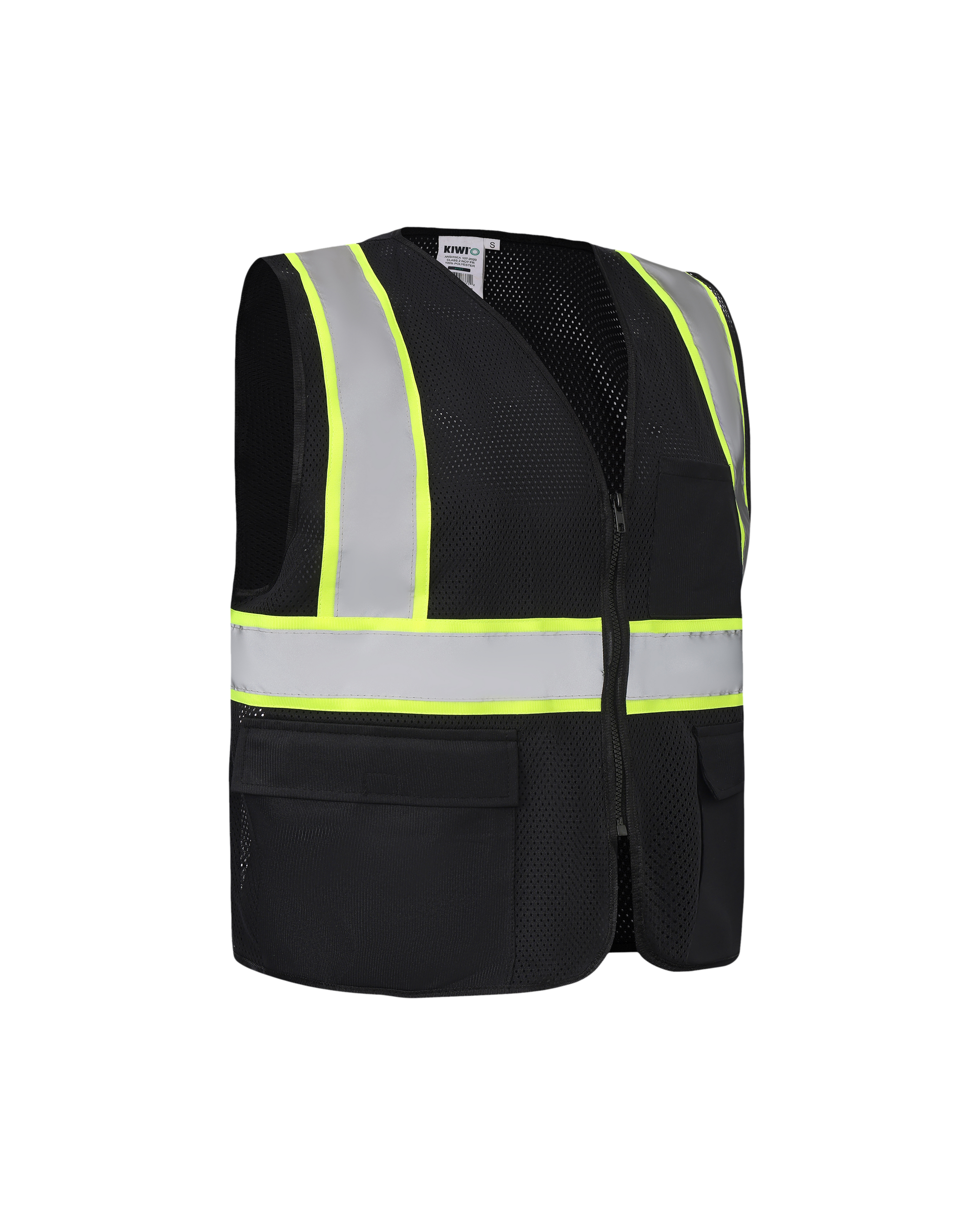 Kiwi High Visibility ANSI/ISEA 107-2020 Reflector Contrast Trimmed Black Safety Vest [R70200]