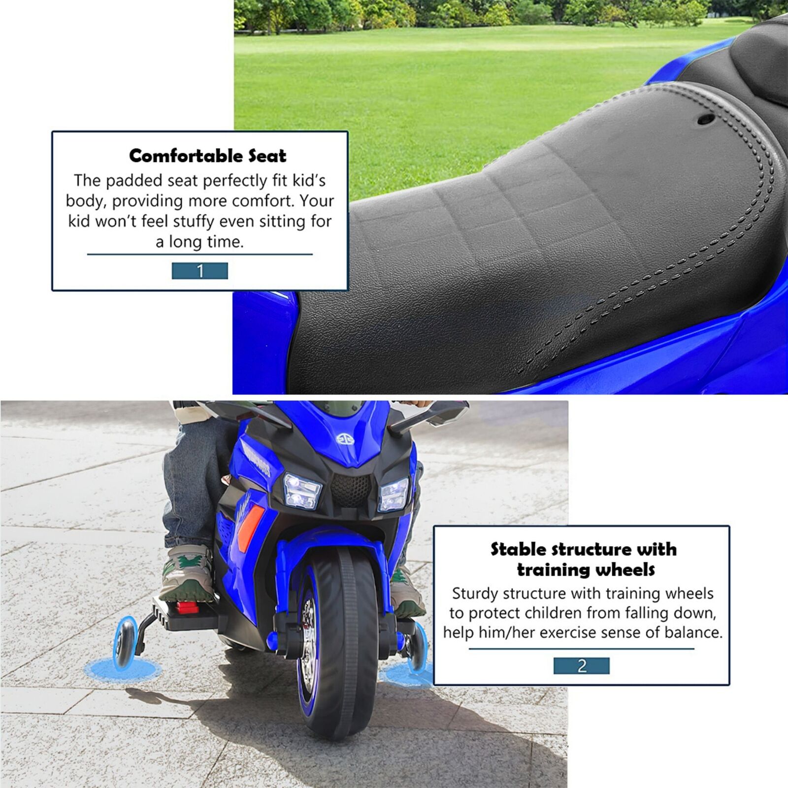 Blue 12V Electric Motorcycle for Kids - Rechargeable 2 Wheel Motorbike