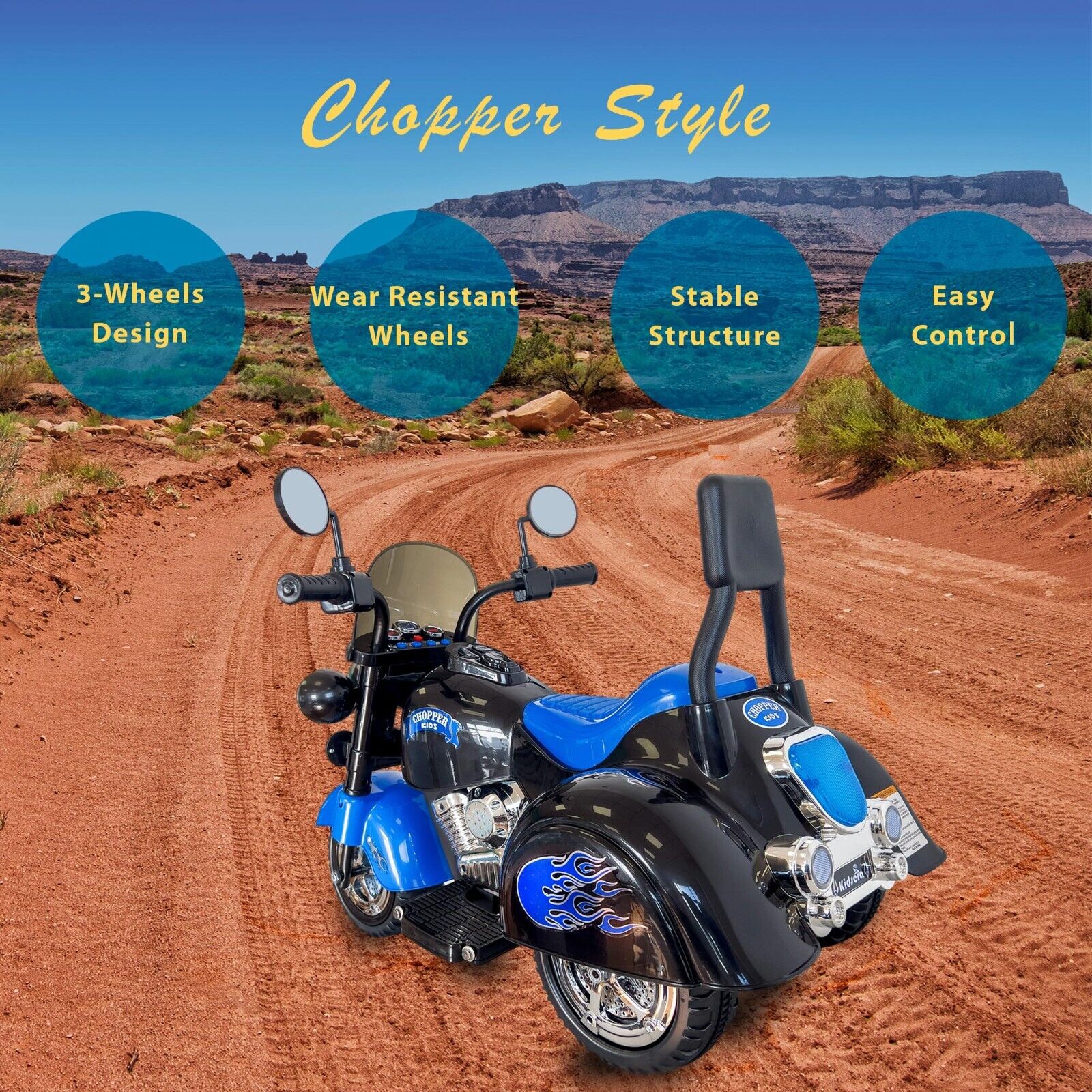 Blue 3-Wheel Chopper Motorbike Toy for Kids
