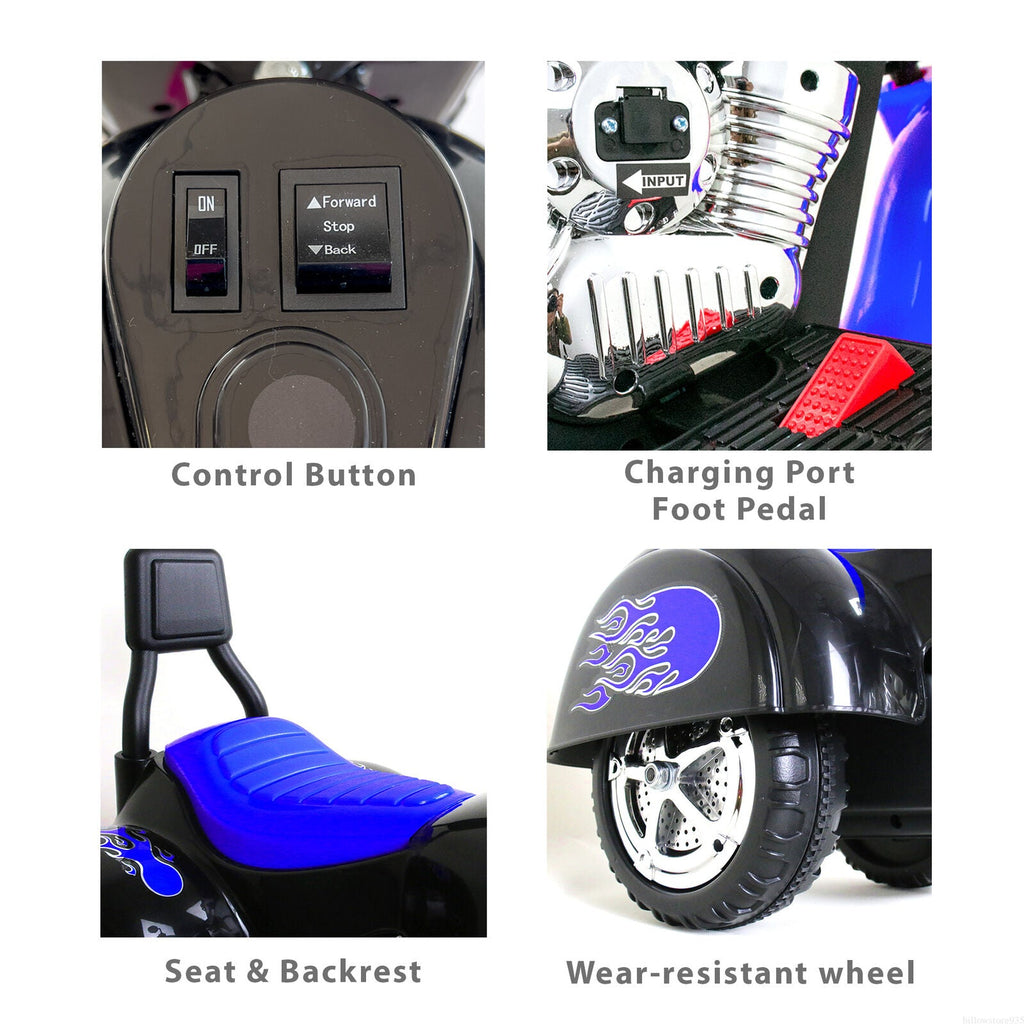 Blue 3-Wheel Motorbike for Kids with LED Headlight and Colorful Design
