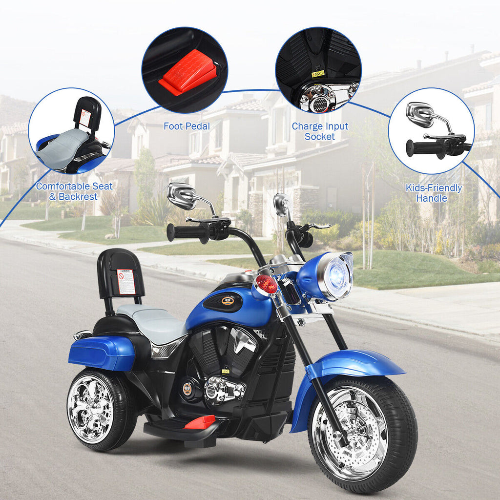 Blue 6V Kids Chopper Motorcycle Trike with Headlight and Horn