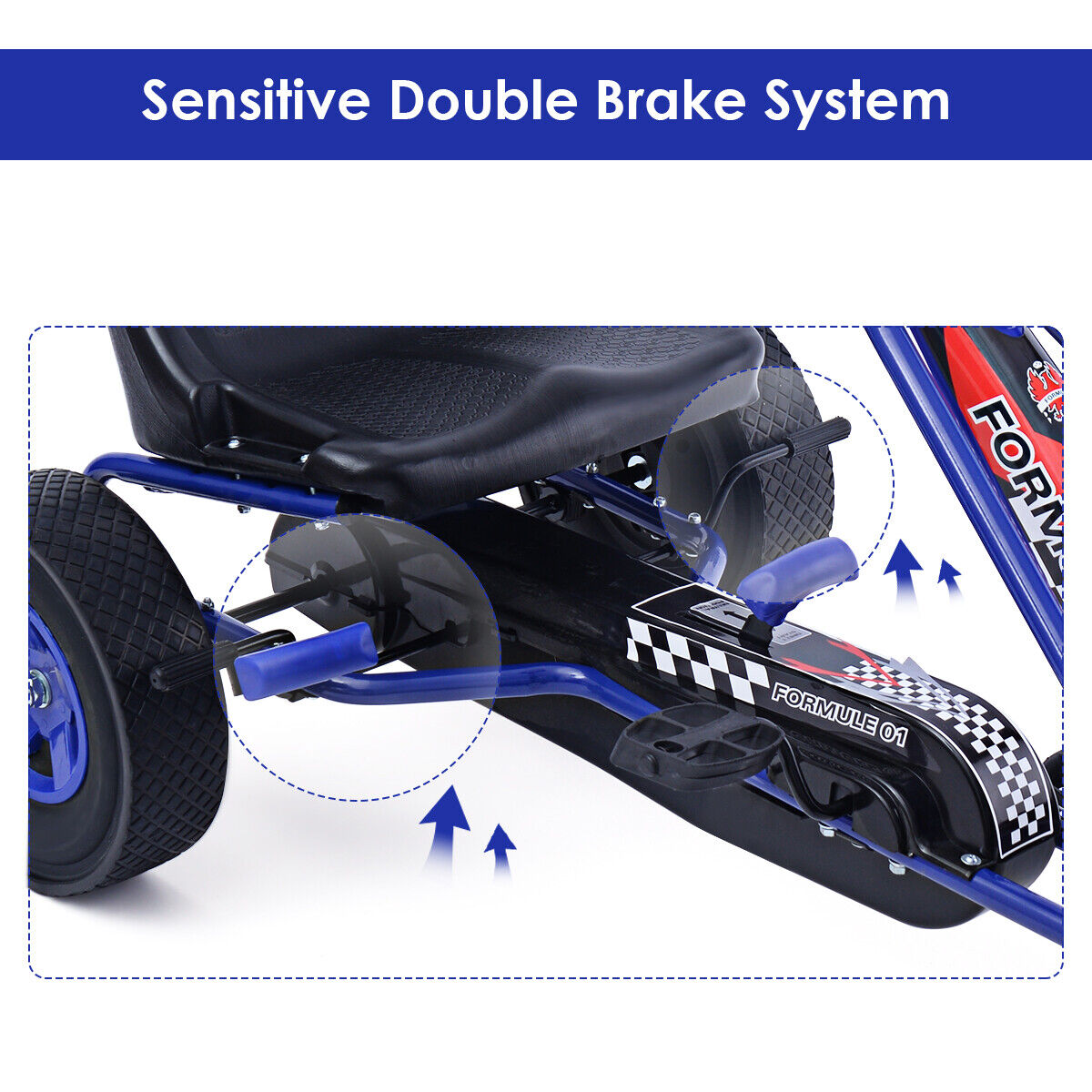 Blue Adjustable Seat Pedal Go Kart for Kids - 4 Wheel Ride On Toy