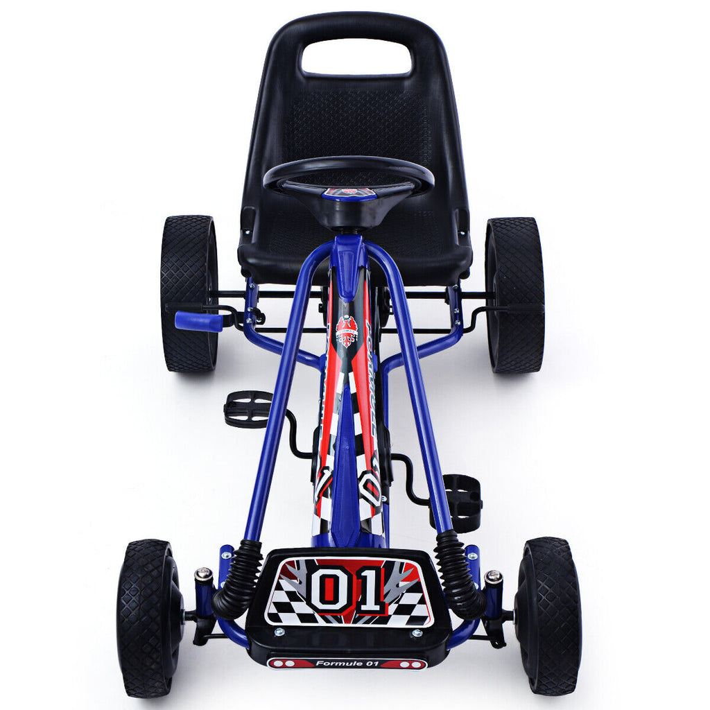 Blue Adjustable Seat Pedal Go Kart for Kids - 4 Wheel Ride On Toy